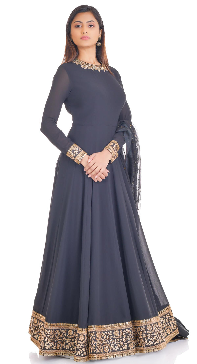 Buy Dark Blue Eid Anarkali Gown With Resham Embroidered Online - LSTV02254  | Andaaz Fashion